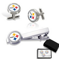 Domed Round Cufflinks & Tie Clip Set